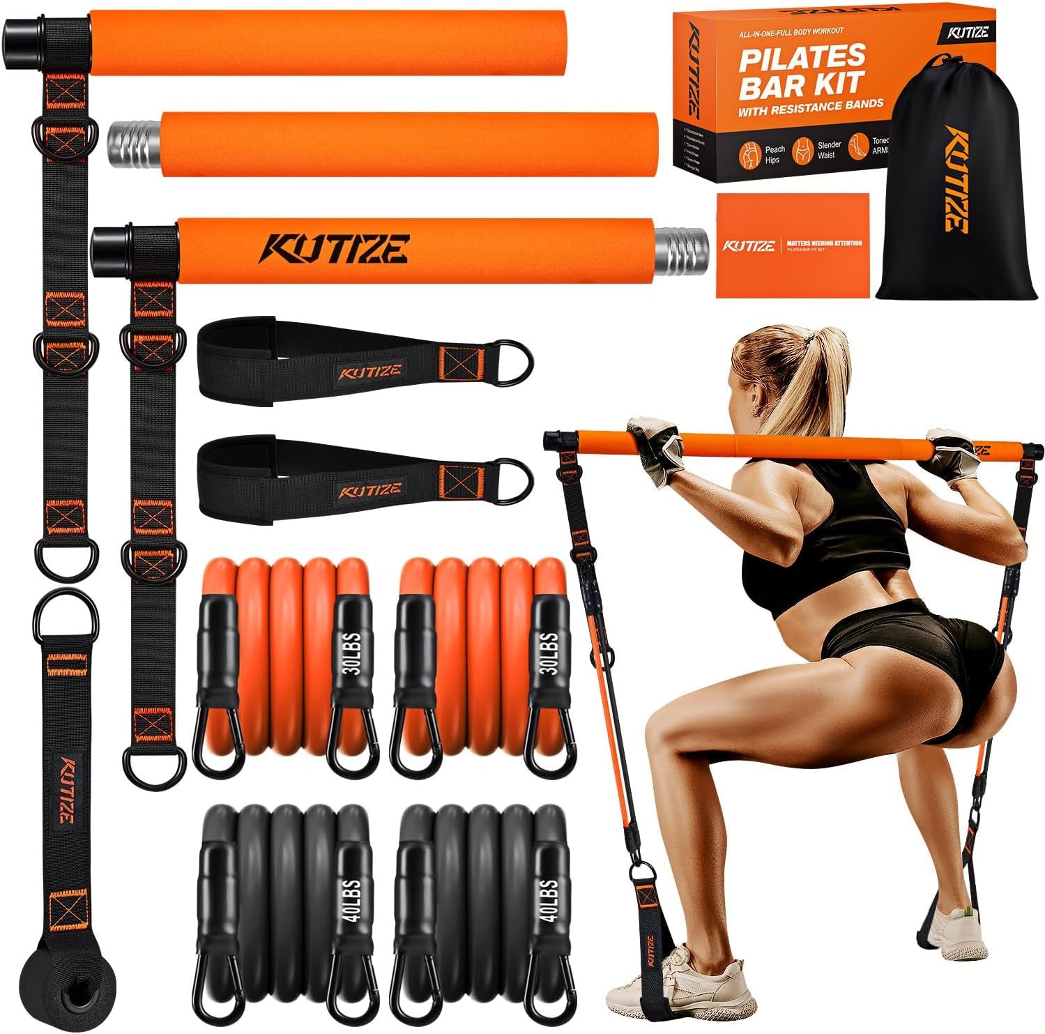 Pilates Bar Kit with Resistance Bands for Full-Body Strength Training at Home - Multifunctional Equipment for Hip, Back, and Arm Workouts for Both Men and Women