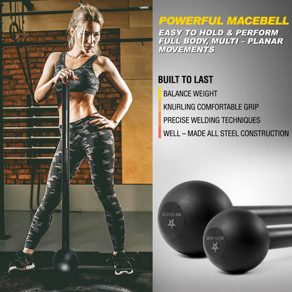Steel Mace Bell for Comprehensive Strength Training - Full Body, Shoulder, Grip, and Forearm Workouts - Available in 5 to 30 LB for Both Men and Women