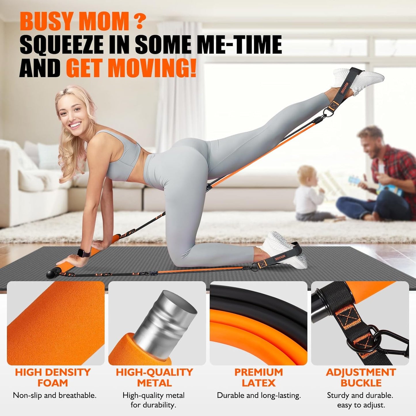 Pilates Bar Kit with Resistance Bands for Full-Body Strength Training at Home - Multifunctional Equipment for Hip, Back, and Arm Workouts for Both Men and Women