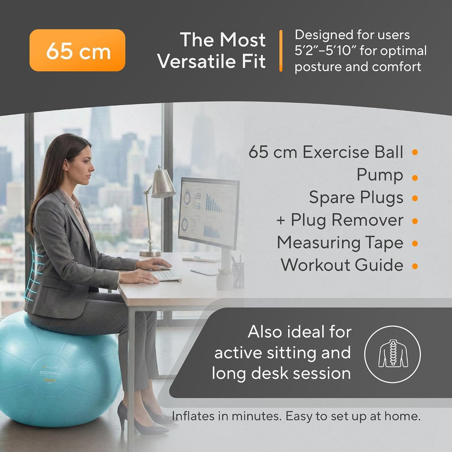 Professional Exercise Ball – Versatile Yoga and Pilates Ball for Pregnancy, Stability, Core Strength, Balance Therapy, and Home Gym Workouts with Fast Pump Included