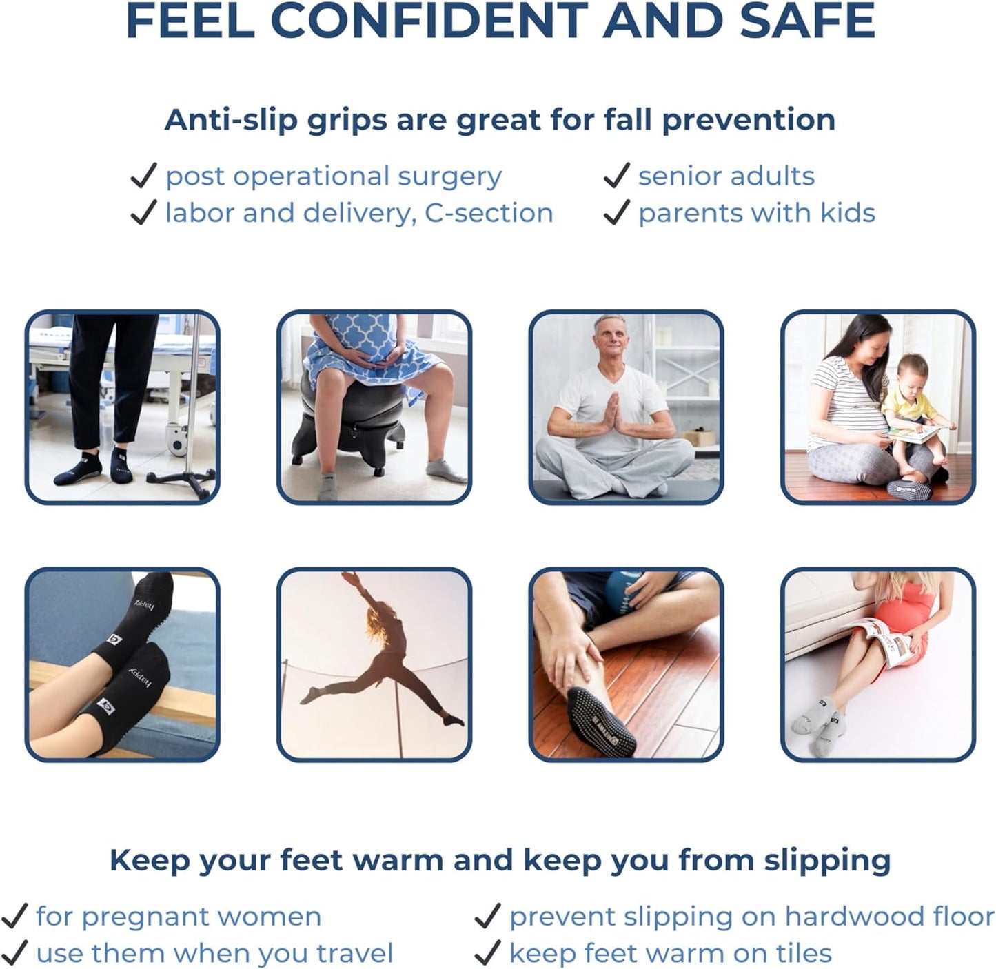 Non-Slip Grip Socks for Yoga, Barre, Pilates, and Medical Use for Men and Women