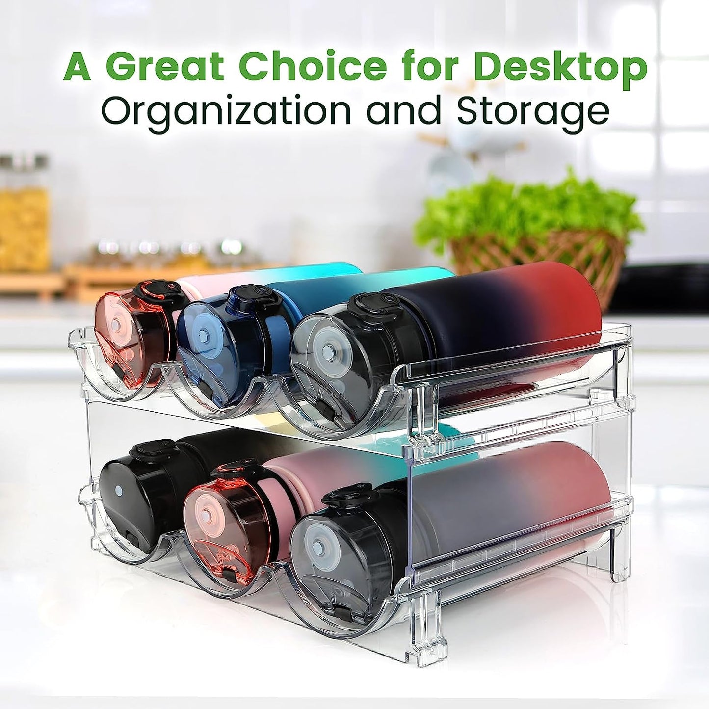 Water Bottle Organizer Set for Cabinet and Kitchen, Stackable Storage Racks for Tumblers and Bottles, 2 Pack