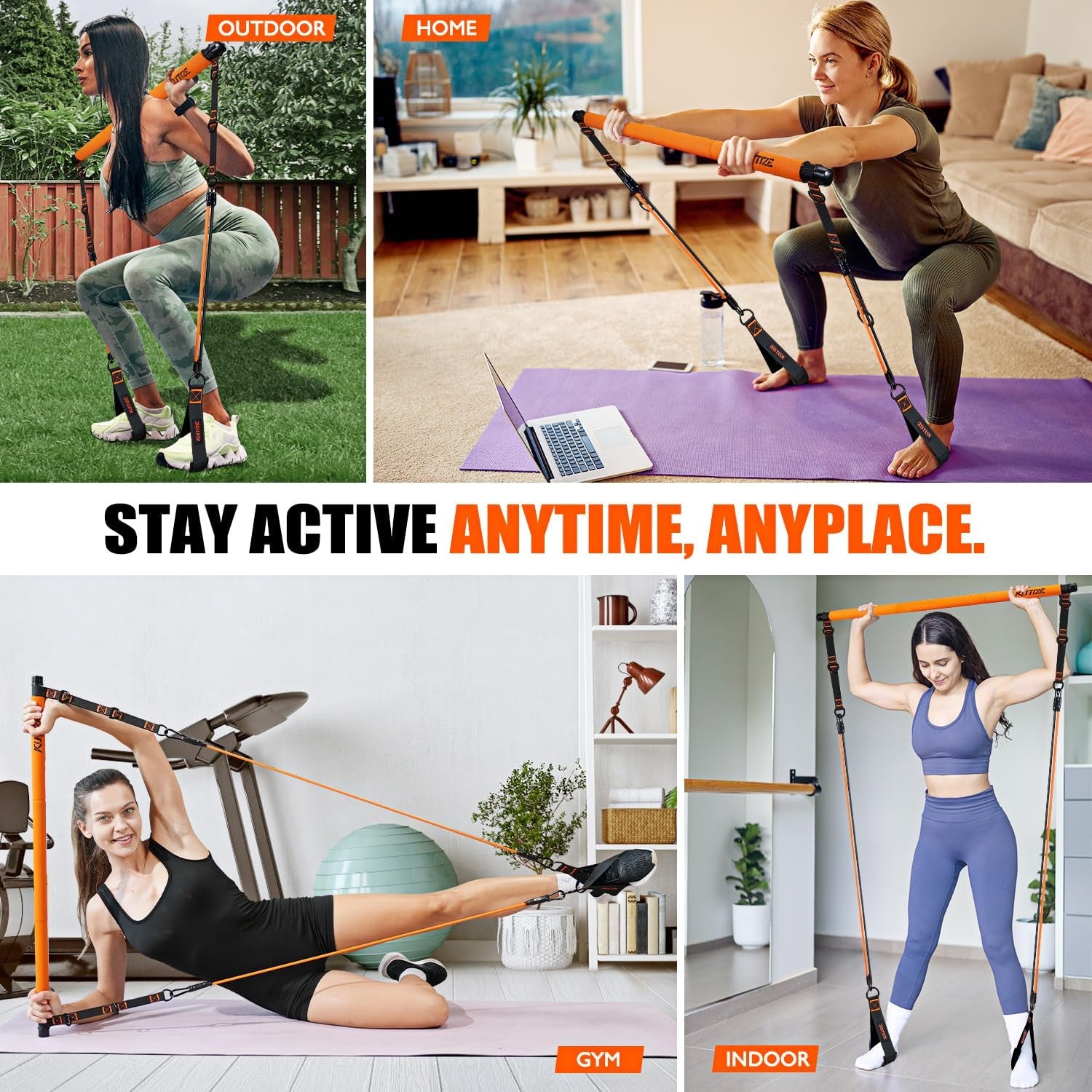 Pilates Bar Kit with Resistance Bands for Full-Body Strength Training at Home - Multifunctional Equipment for Hip, Back, and Arm Workouts for Both Men and Women