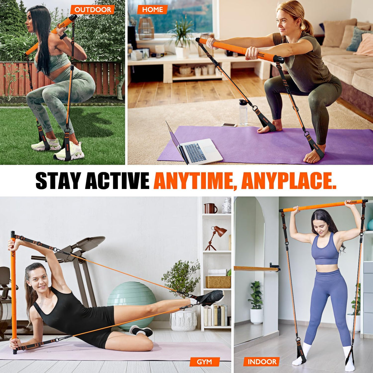 Pilates Bar Kit with Resistance Bands for Full-Body Strength Training at Home - Multifunctional Equipment for Hip, Back, and Arm Workouts for Both Men and Women