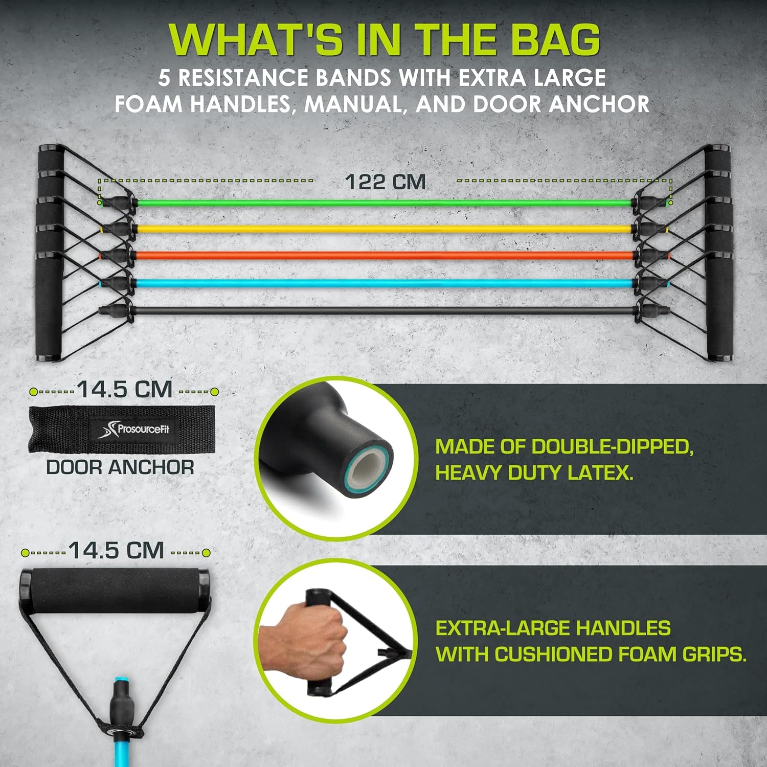 Single Stackable Resistance Bands with Door Anchor and Exercise Guide, 8-12 LB - Heavy Duty Fitness Tubes for Comprehensive Home Workouts and Full-Body Training