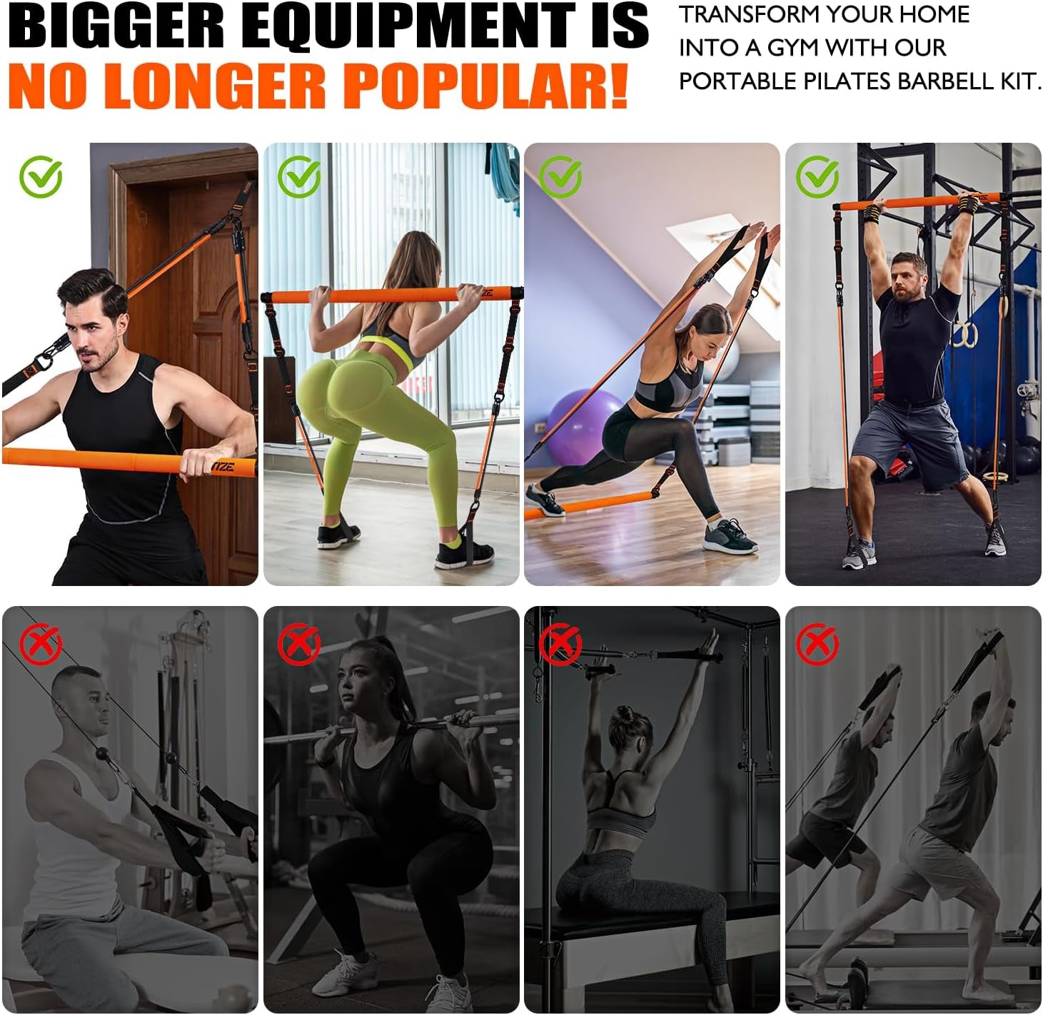 Pilates Bar Kit with Resistance Bands for Full-Body Strength Training at Home - Multifunctional Equipment for Hip, Back, and Arm Workouts for Both Men and Women