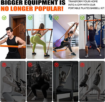 Pilates Bar Kit with Resistance Bands for Full-Body Strength Training at Home - Multifunctional Equipment for Hip, Back, and Arm Workouts for Both Men and Women