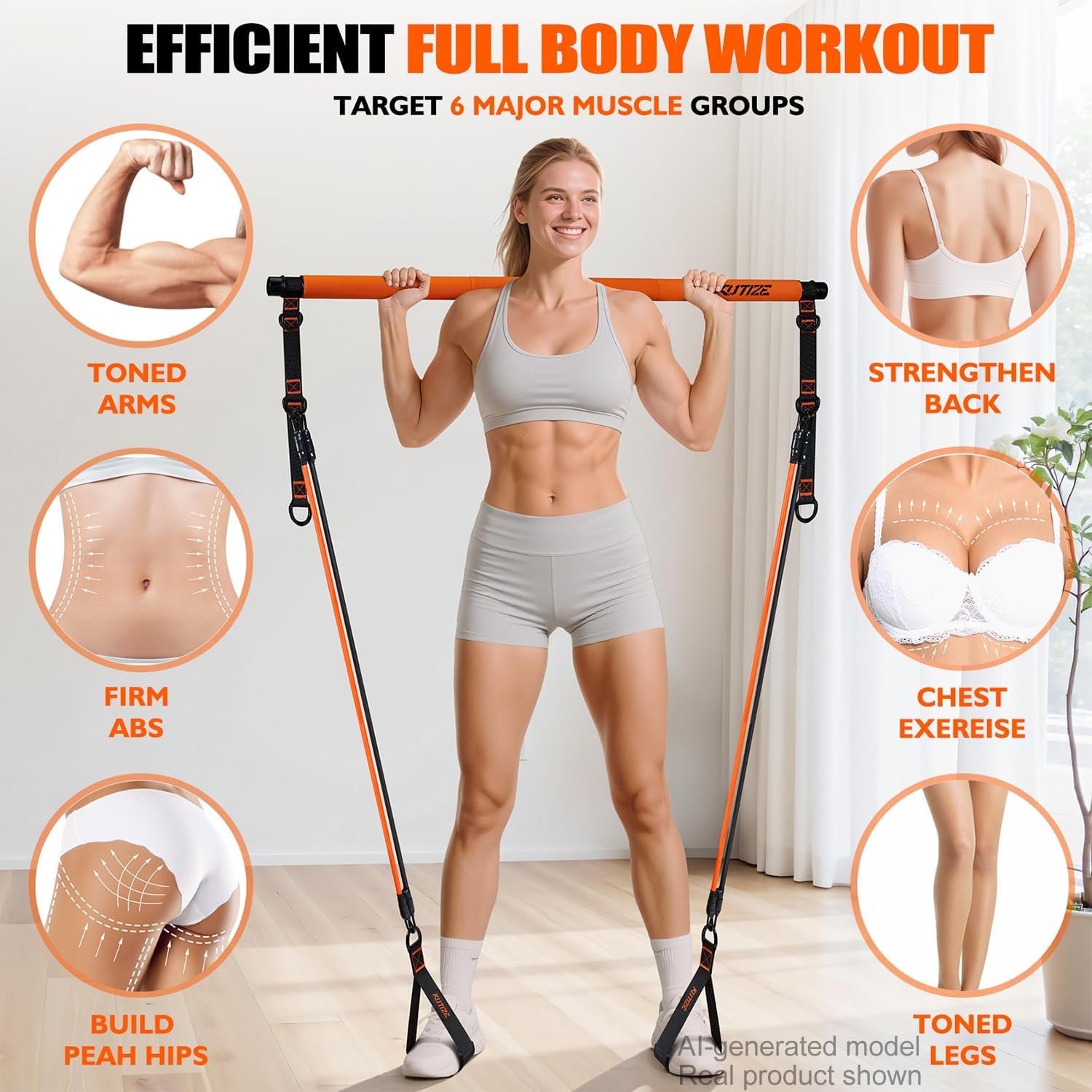 Pilates Bar Kit with Resistance Bands for Full-Body Strength Training at Home - Multifunctional Equipment for Hip, Back, and Arm Workouts for Both Men and Women