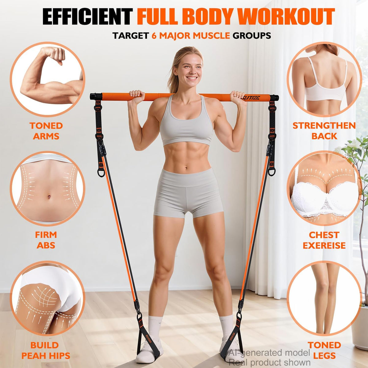 Pilates Bar Kit with Resistance Bands for Full-Body Strength Training at Home - Multifunctional Equipment for Hip, Back, and Arm Workouts for Both Men and Women