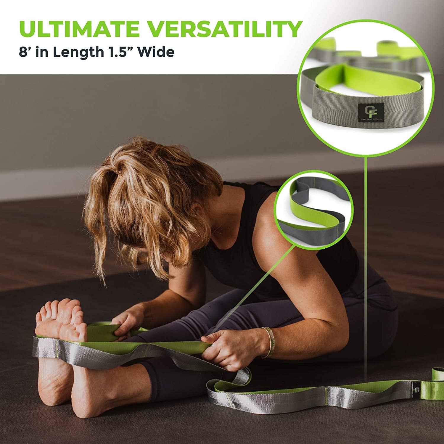 Professional Stretching Strap for Physical Therapy - 12 Multi-Loop Design, 1.5" W x 8' L, Neoprene Handles, Ideal for Yoga and Leg Stretching