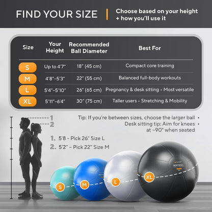Professional Exercise Ball – Versatile Yoga and Pilates Ball for Pregnancy, Stability, Core Strength, Balance Therapy, and Home Gym Workouts with Fast Pump Included
