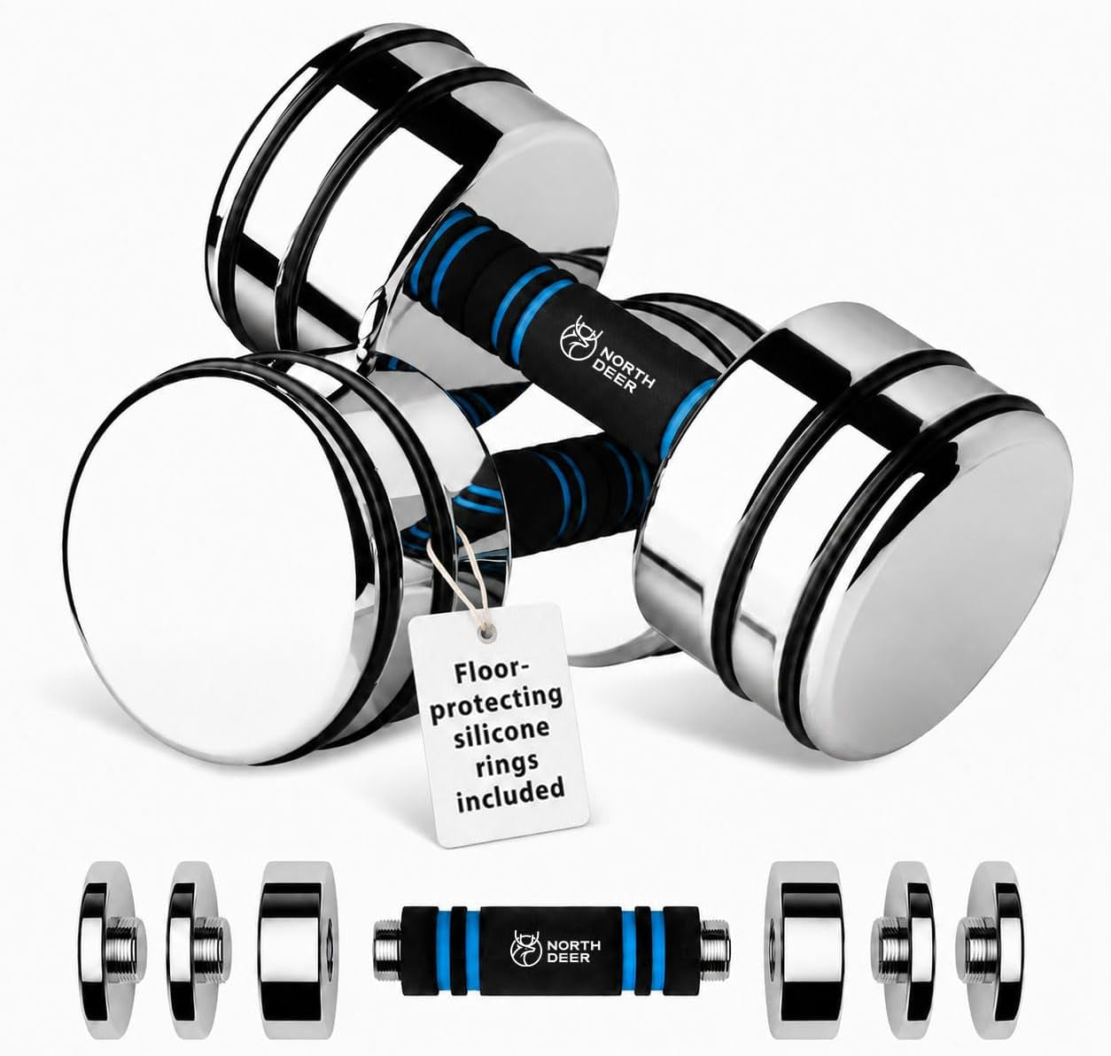 Ultracompact Adjustable Chrome Dumbbells with Foam Handles - Available in 5lb, 10lb, 15lb, 20lb, 30lb, and 50lb for Home Gym Workouts