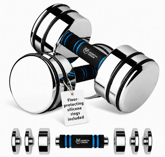 Ultracompact Adjustable Chrome Dumbbells with Foam Handles - Available in 5lb, 10lb, 15lb, 20lb, 30lb, and 50lb for Home Gym Workouts