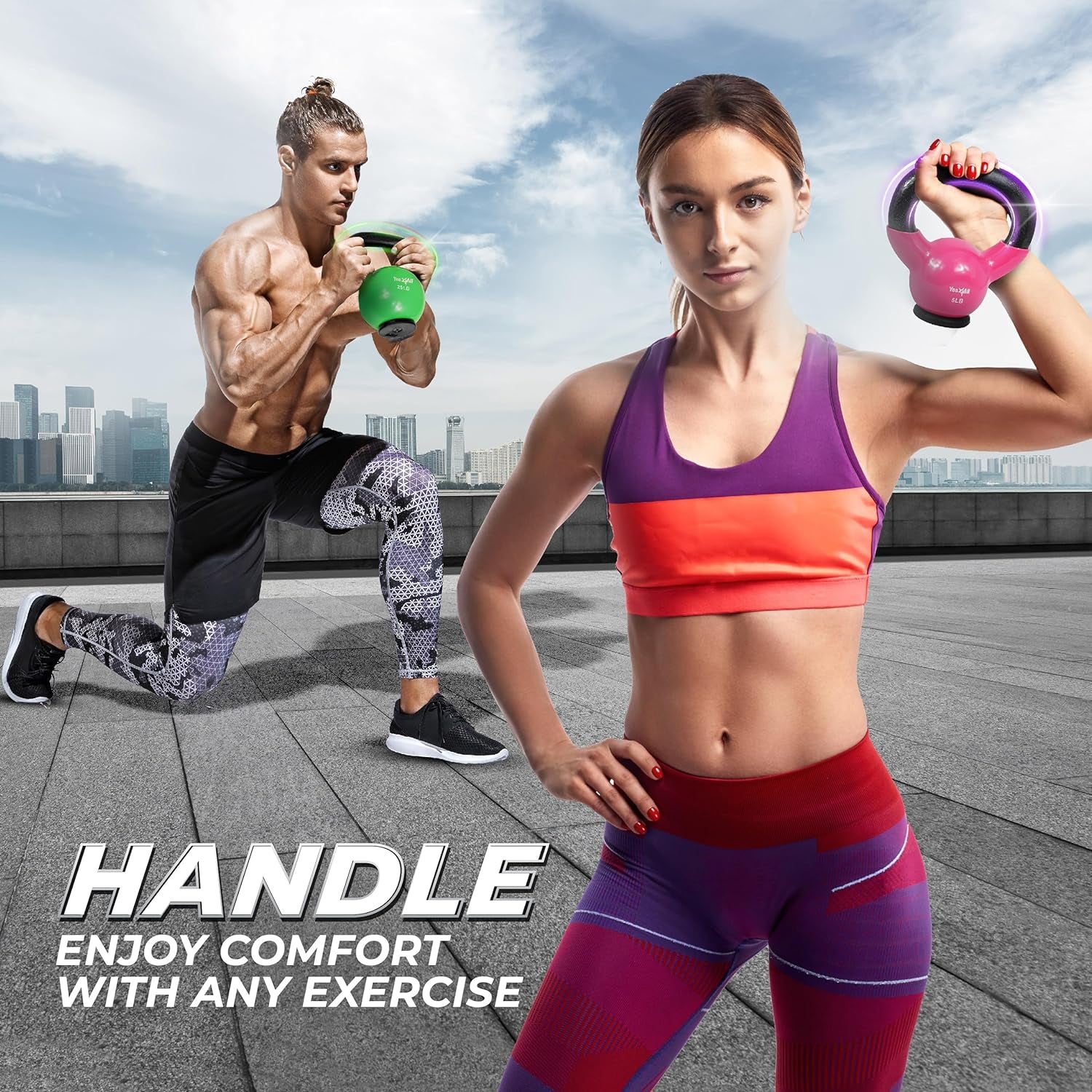 Rubber Base Kettlebell Set for Women - Adjustable Strength Training Weights (10-65 lbs)