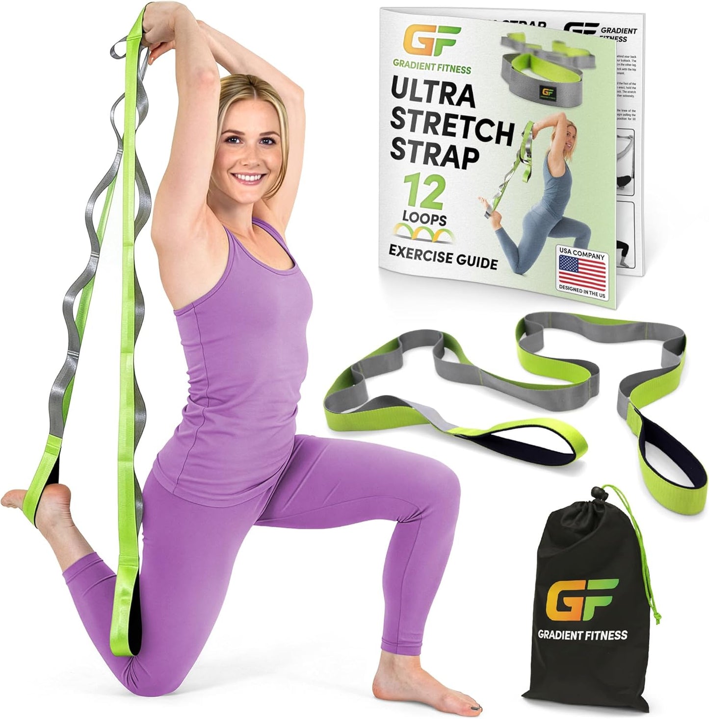 Professional Stretching Strap for Physical Therapy - 12 Multi-Loop Design, 1.5" W x 8' L, Neoprene Handles, Ideal for Yoga and Leg Stretching