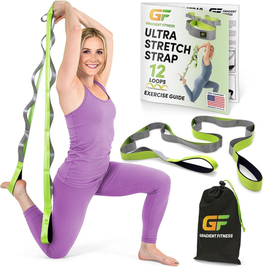 Professional Stretching Strap for Physical Therapy - 12 Multi-Loop Design, 1.5" W x 8' L, Neoprene Handles, Ideal for Yoga and Leg Stretching