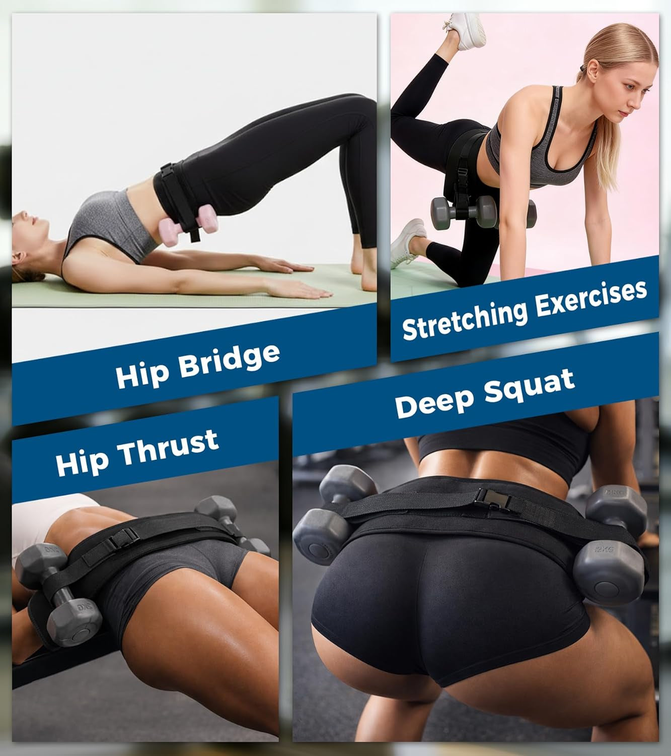 Adjustable Hip Thrust Belt for Dumbbells, Kettlebells, and Weight Plates with Slip-Resistant Padding for Optimal Comfort in Home and Gym Workouts