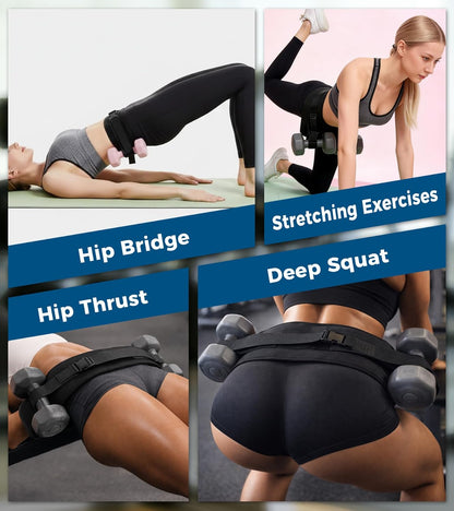 Adjustable Hip Thrust Belt for Dumbbells, Kettlebells, and Weight Plates with Slip-Resistant Padding for Optimal Comfort in Home and Gym Workouts