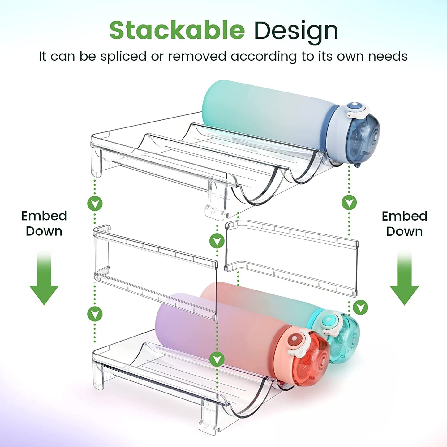 Water Bottle Organizer Set for Cabinet and Kitchen, Stackable Storage Racks for Tumblers and Bottles, 2 Pack