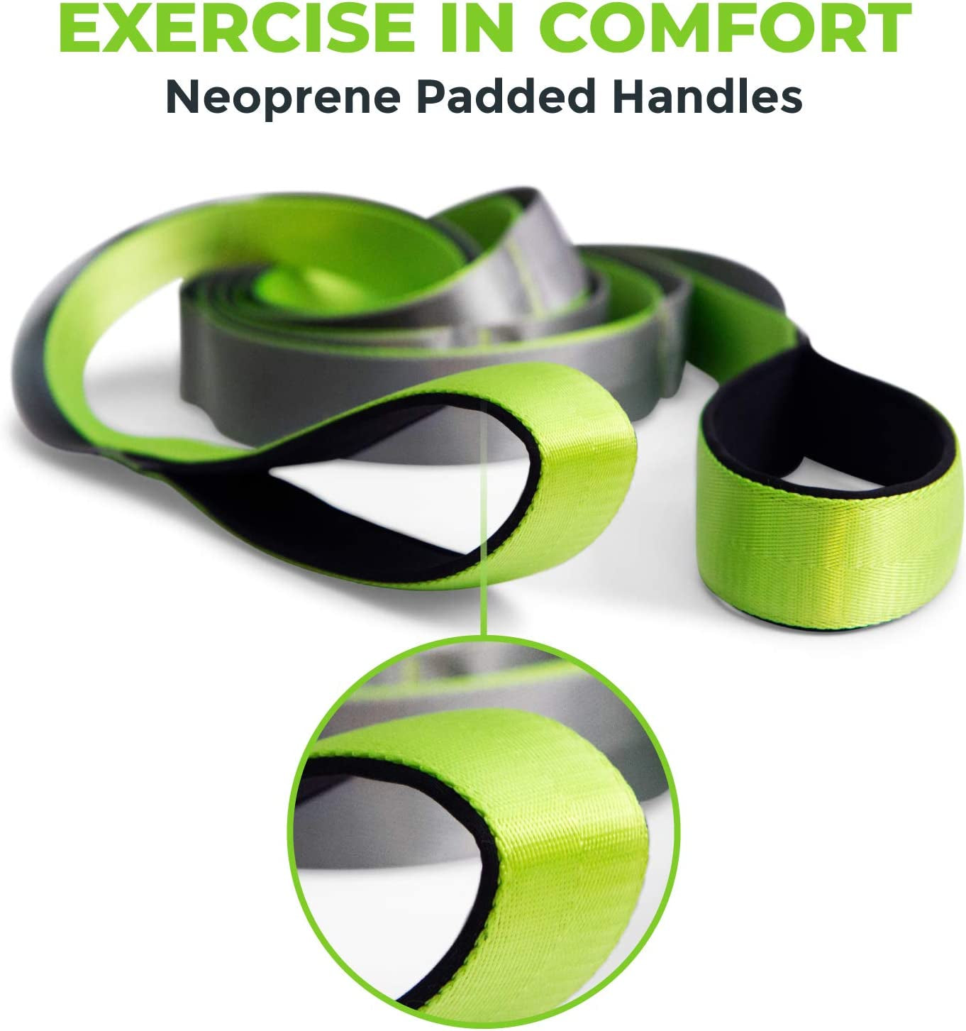 Professional Stretching Strap for Physical Therapy - 12 Multi-Loop Design, 1.5" W x 8' L, Neoprene Handles, Ideal for Yoga and Leg Stretching
