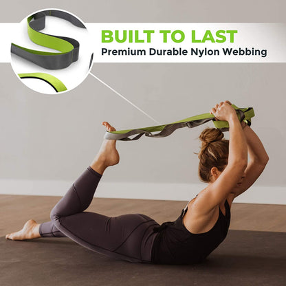 Professional Stretching Strap for Physical Therapy - 12 Multi-Loop Design, 1.5" W x 8' L, Neoprene Handles, Ideal for Yoga and Leg Stretching