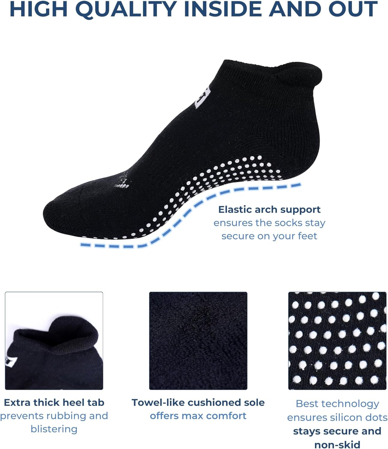 Non-Slip Grip Socks for Yoga, Barre, Pilates, and Medical Use for Men and Women