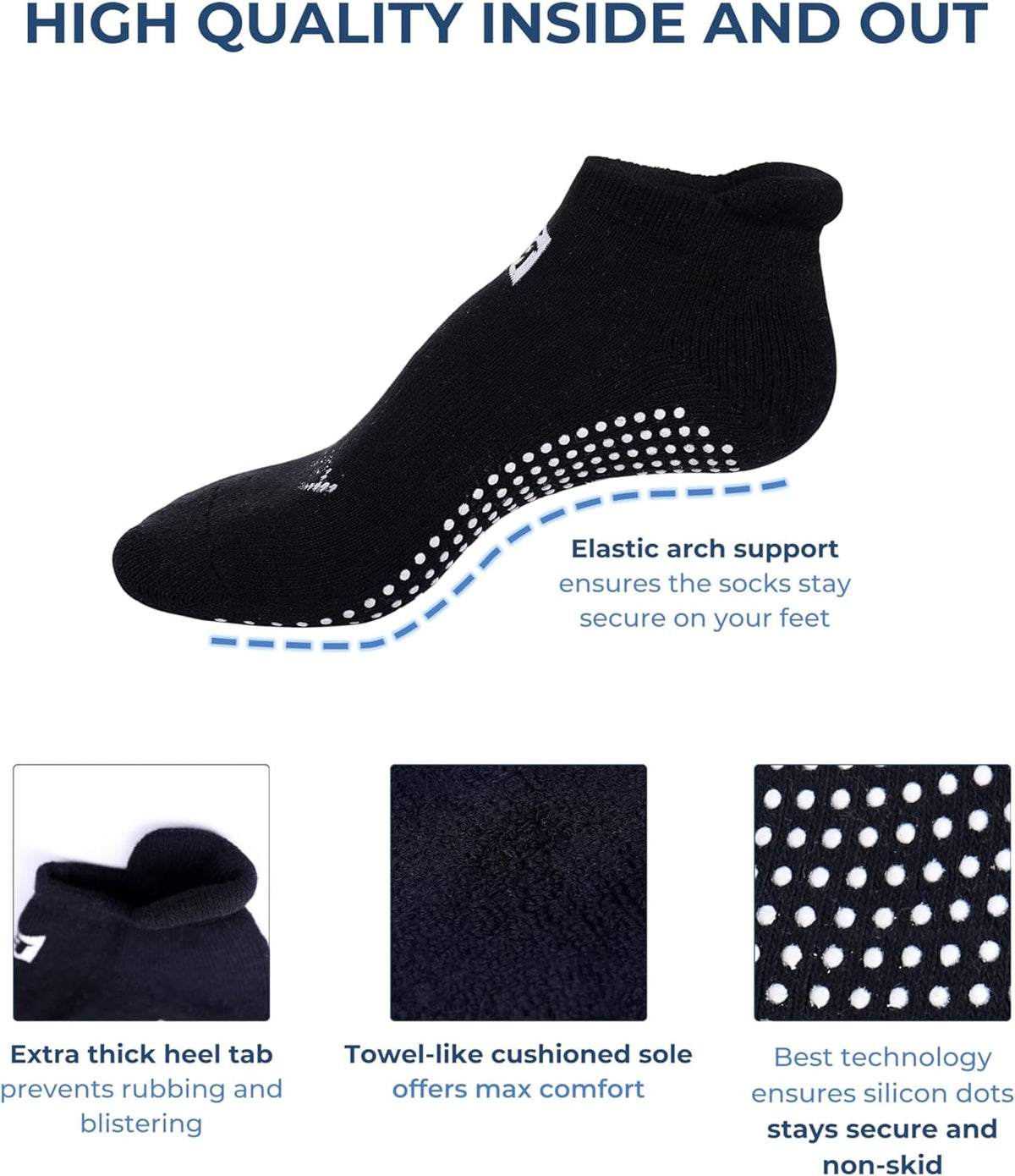 Non-Slip Grip Socks for Yoga, Barre, Pilates, and Medical Use for Men and Women
