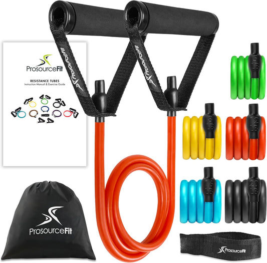 Single Stackable Resistance Bands with Door Anchor and Exercise Guide, 8-12 LB - Heavy Duty Fitness Tubes for Comprehensive Home Workouts and Full-Body Training