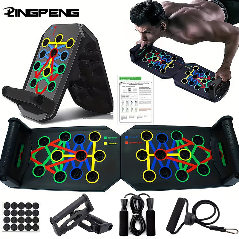 Portable Multifunctional Push-Up Board with Handles - Foldable Fitness Equipment for Comprehensive Chest, Abdomen, Arms, and Back Training
